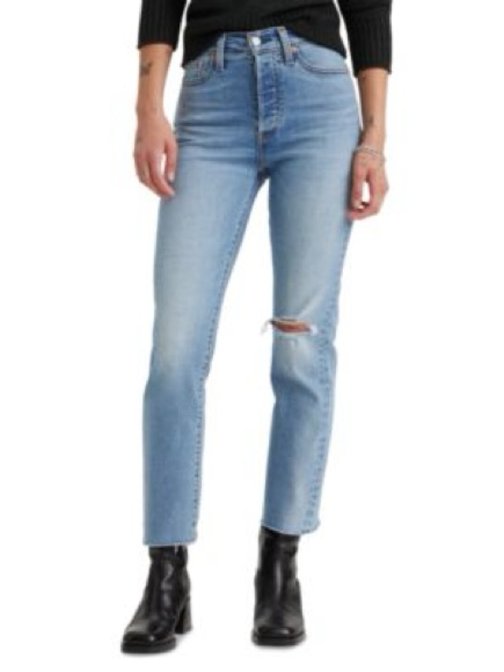 💙Levi’s Wedgie Straight Ankle Jeans High Rise Distressed Light Wash 26 EUC Big E